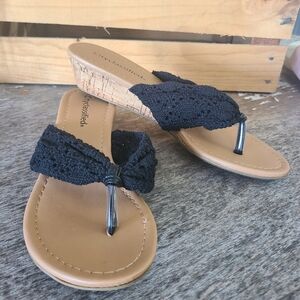 Cityclassified Crocheted Black Wedge Sandal Size 7